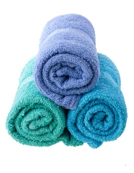 Colorful towels isolated on white background