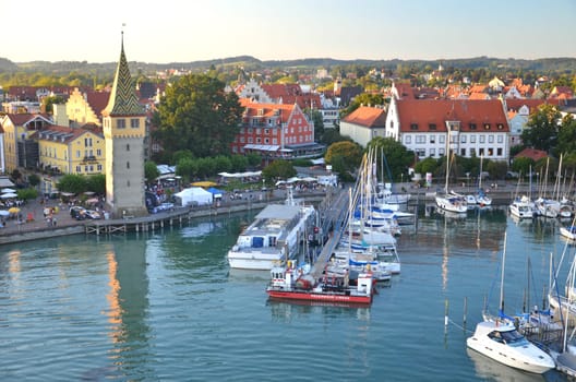 Scenic harbor of Lindau on Lake Bodensee, Germany