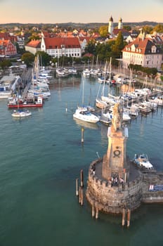 Scenic harbor of Lindau on Lake Bodensee, Germany