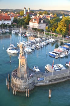 Scenic harbor of Lindau on Lake Bodensee, Germany