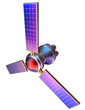 3D model of an artificial satellite of the Earth, equipped solar panels and parabolic satellite communications antenna