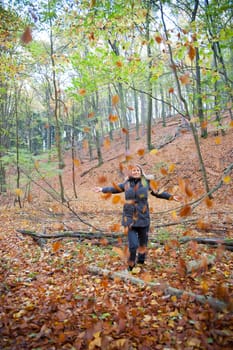 Fun in the autumn forest