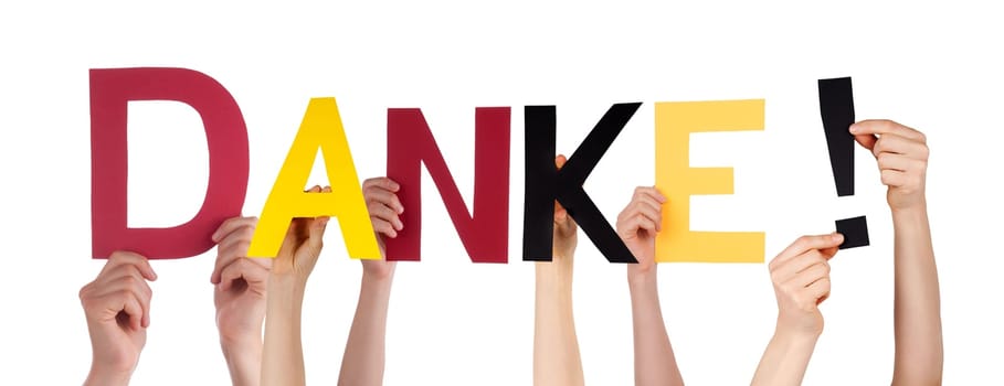People Holding the German Word Danke Which Means Thanks in the Colors of Germany, Isolated