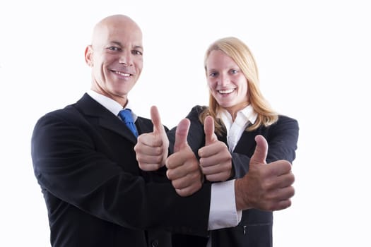 A Business Team of Two People Showing Thumbs Up, Isolated