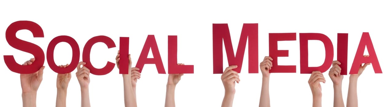 Many Hands Holding the Word Social Media, Isolated