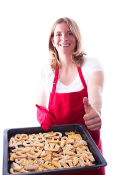A Happy Woman With Lots of Cakes, Baking, Isolated
