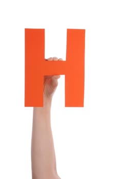 A Hand Holds an Orange H, Isolated