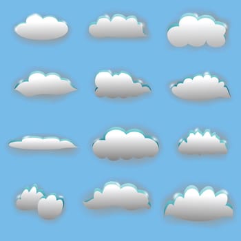 set of clouds on blue background