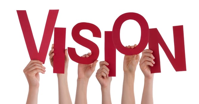 Many Hands Holding the Word Vision, Isolated