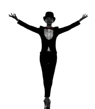one caucasian woman master of ceremonies  presenter in silhouette  on white background