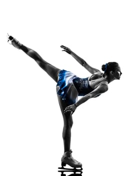 one caucasian woman  ice skater skating  in silhouette  on white background