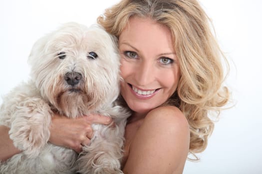 Close-up of woman and her dog.
