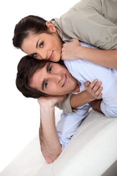 Woman on man's back