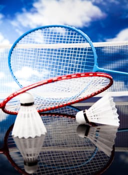 Shuttlecock on badminton racket