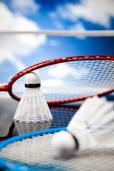 Shuttlecock on badminton racket