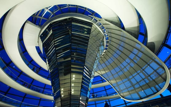 Inside the glass dome of the Reichstag in Berlin, Germany.