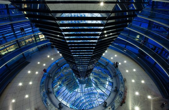 Inside the glass dome of the Reichstag in Berlin, Germany.