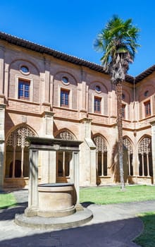 Cloister with prune in Santa Maria la Real monastery, Najera, La Rioja, Spain