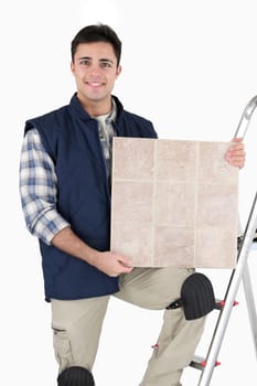 Tiler stood with equipment