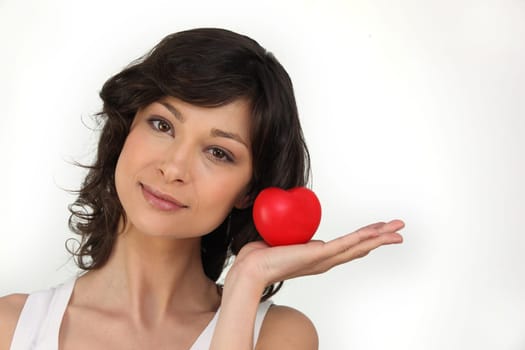 brunette with fake apple