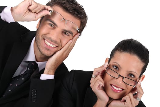 Businessman and woman in glasses