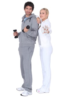 Couple working out together