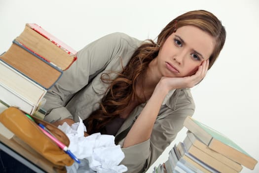 female student fed up with studying