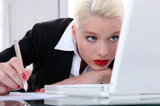A really beautiful blond businesswoman.