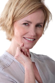 Woman smiling.