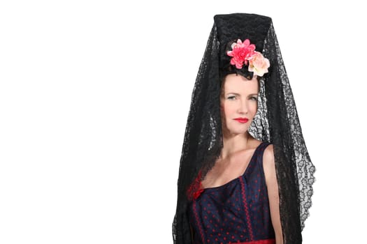 Woman wearing traditional Spanish mantilla