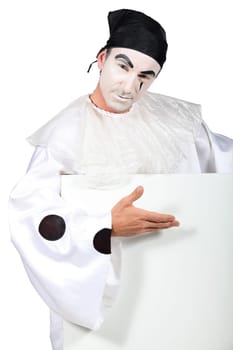 Pierrot with a board left blank for your message
