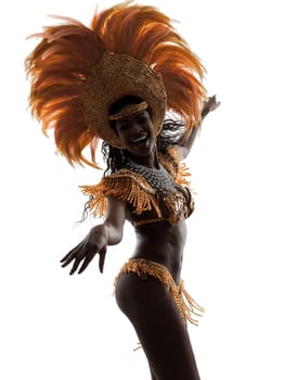 one african woman samba dancer  dancing silhouette  on white background