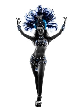 one caucasian woman samba dancer  dancing silhouette  on white background