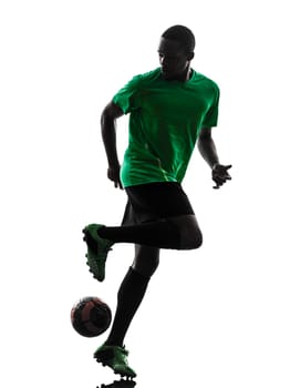 one african man soccer player green jersey in silhouette  on white background