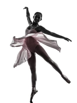 one  woman   ballerina ballet dancer dancing in silhouette on white background