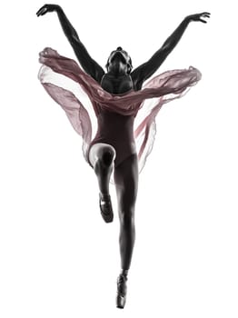 one  woman   ballerina ballet dancer dancing in silhouette on white background