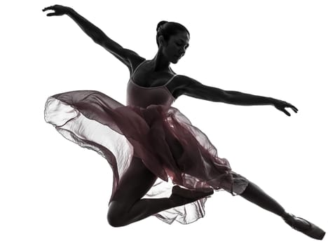 one  woman   ballerina ballet dancer dancing in silhouette on white background