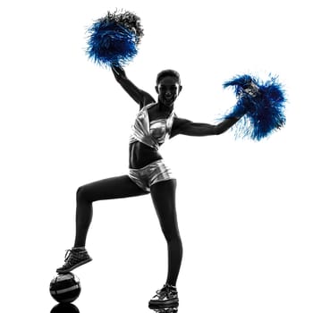 one young woman cheerleader cheerleading  silhouette studio on white background