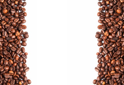 Coffee beans on a white background with a copy space.