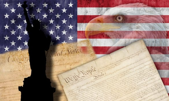 American flag with patriotic symbols of the United States of America