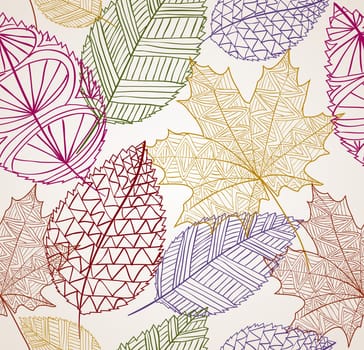 Vintage Hand drawn autumn tree leaves seamless pattern background. EPS10 vector file with transparency organized in layers for easy editing.