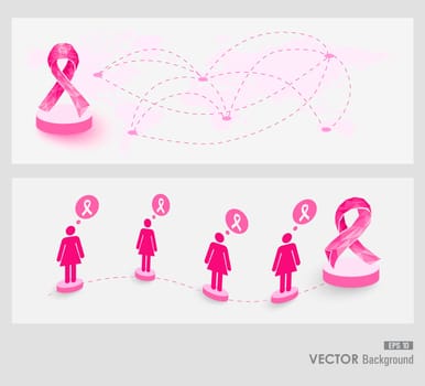 Global collaboration breast cancer awareness concept illustration. Connecting social media women over World map web banners set. EPS10 vector file with transparency organized in layers for easy editing.