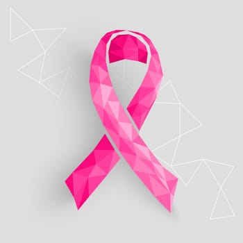 Breast cancer awareness ribbon symbol made with transparent triangles over grey background. EPS10 vector file with transparency organized in layers for easy editing.