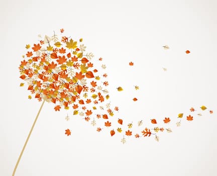 Abstract autumn concept. Dandelion with flying leaves and flower petals background. EPS10 vector file organized in layers for easy editing.