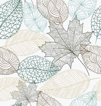 Hand drawn transparent autumn tree leaves seamless pattern background. EPS10 vector file with transparency organized in layers for easy editing.
