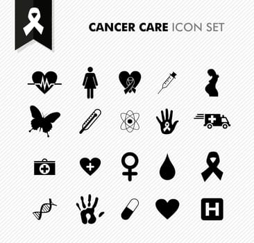 Breast cancer awareness ribbon symbol and health care elements icons set. EPS10 vector file organized in layers for easy editing.