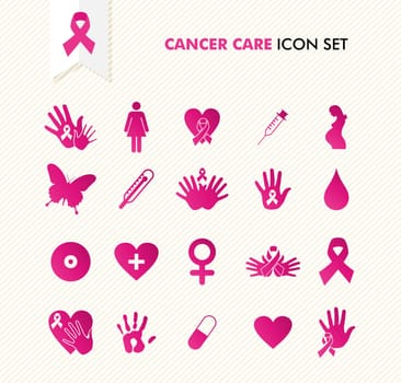 Breast cancer awareness ribbon symbol and health care elements icons set. EPS10 vector file organized in layers for easy editing.