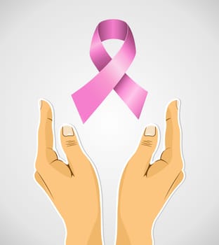 Breast cancer awareness ribbon symbol with human hands. EPS10 vector file organized in layers for easy editing.