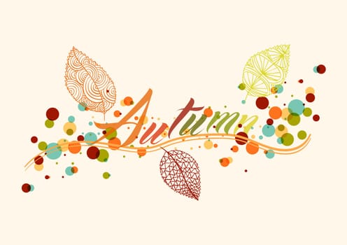 Abstract autumn composition. Leaf with colorful transparent bubbles inside illustration. EPS10 vector file organized in layers for easy editing.