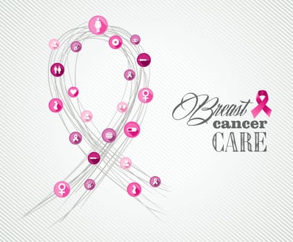 Global collaboration breast cancer awareness concept illustration with icons forming a ribbon symbol. EPS10 vector file organized in layers for easy editing.